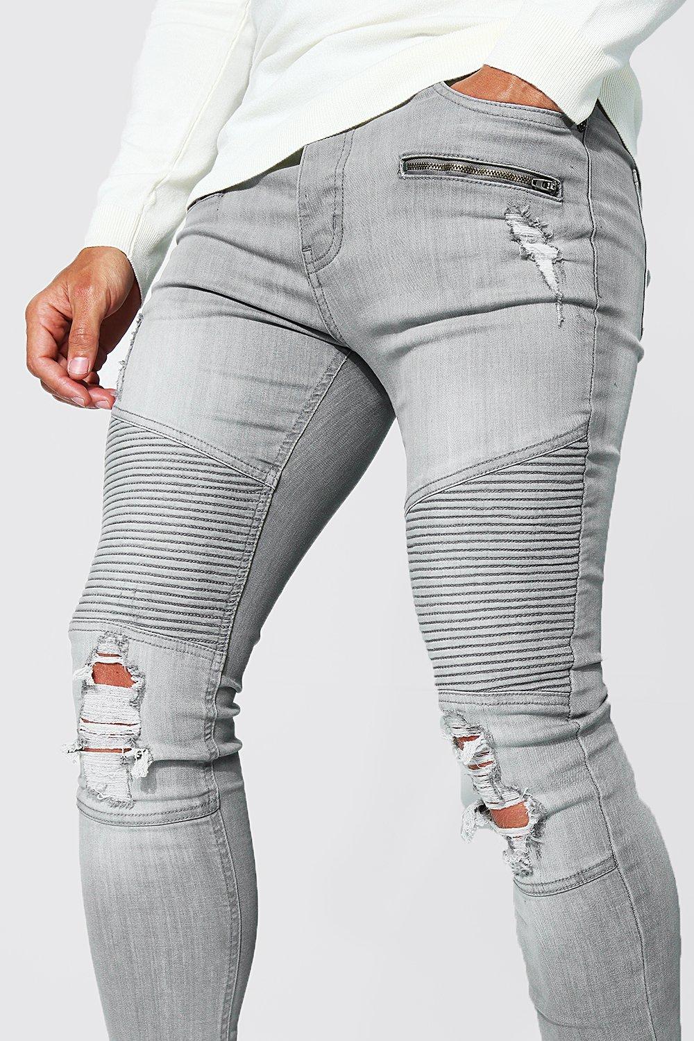 Super Skinny Zip Biker Jeans With Abrasions boohoo DK